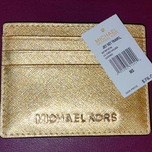 Michael Kors Jet Set Travel Large Leather Card Holder Gold